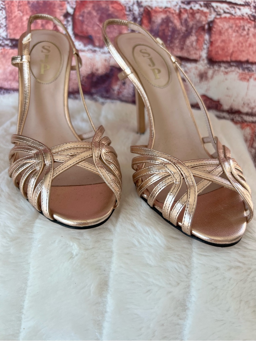 SJP by Sarah Jessica Parker Sophia Metallic Gold Slingback Heels - Picture 3 of 9